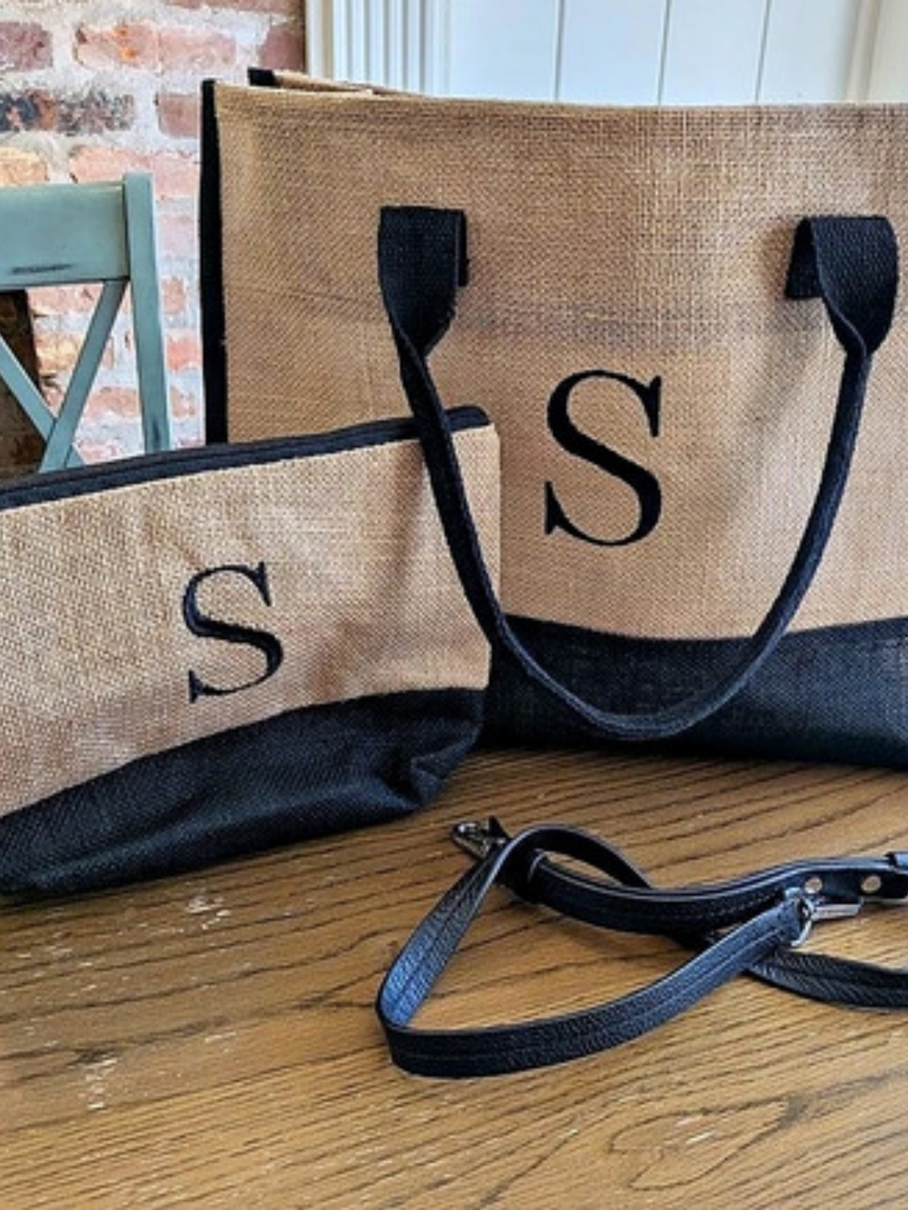 Jute-Style Tote Bag in Brown & Black